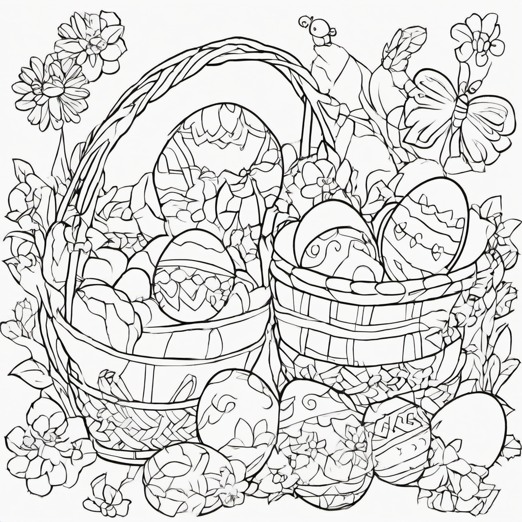 Decorated Easter eggs and baskets coloring page