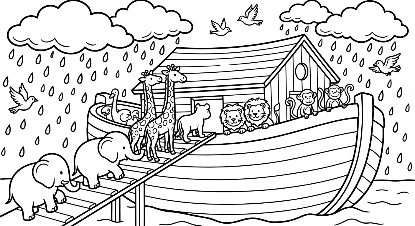 Free Printable Noah's Ark Coloring Page - PrintableDrops